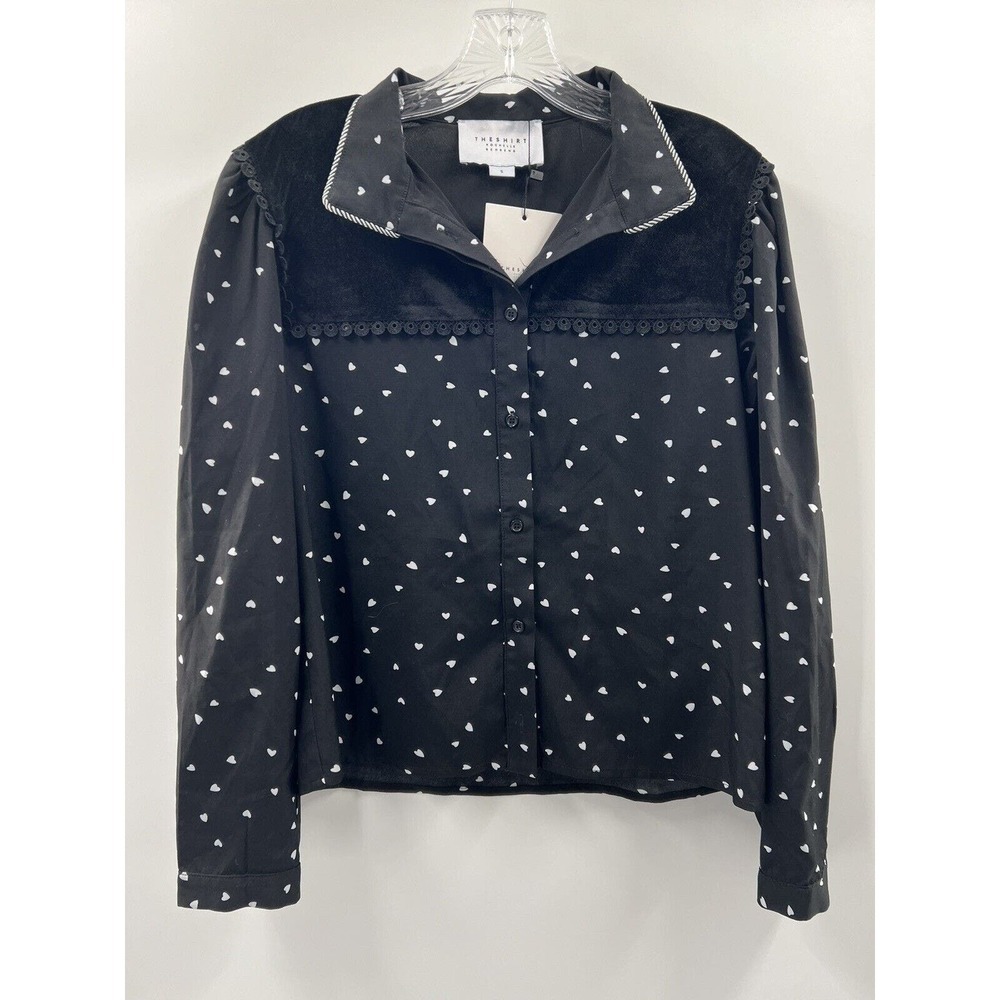 The Shirt Rochelle Behrens Women’s Long Sleeve Black Hearts Grale Shirt S NWT - Picture 1 of 11
